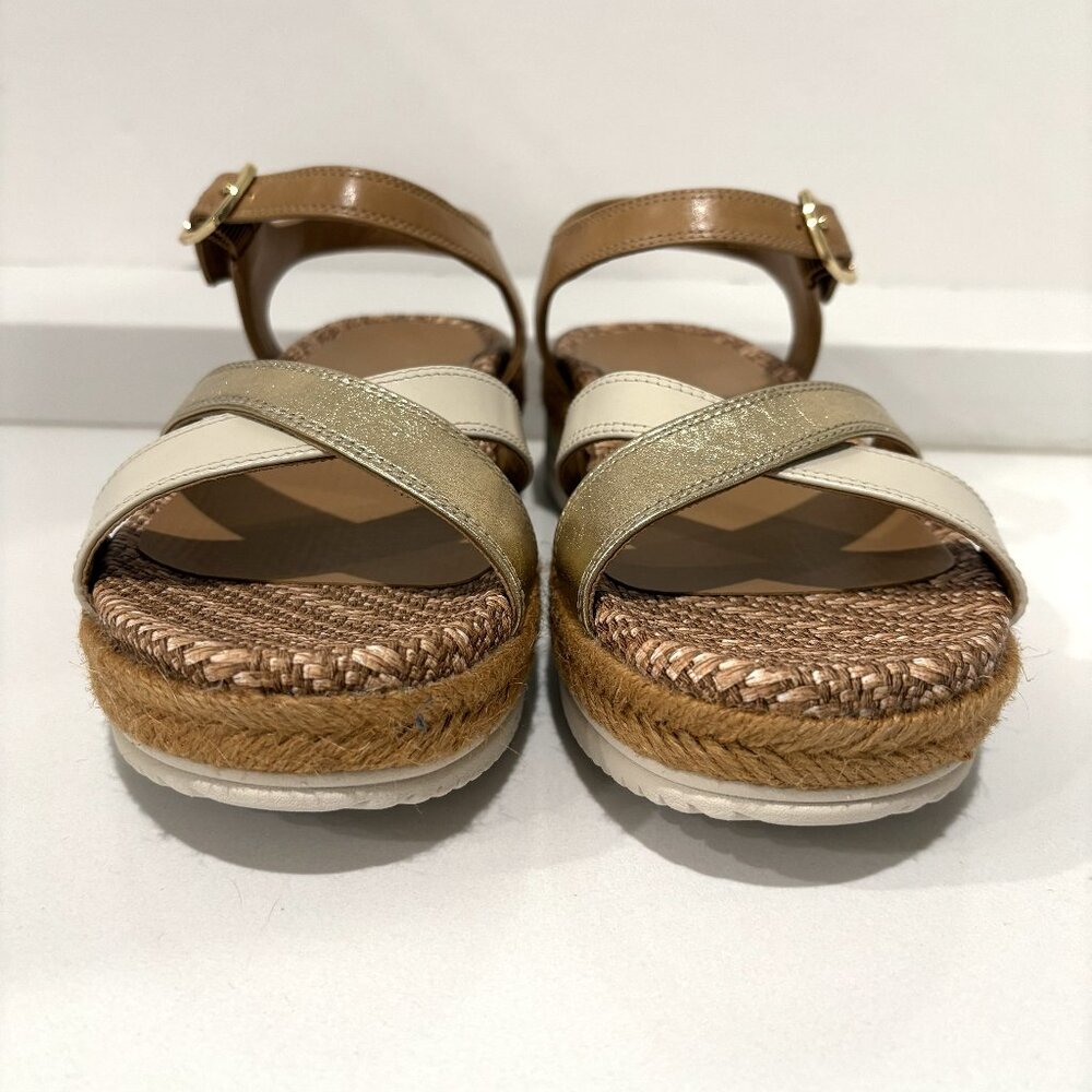 Vionic Mar Strappy Wedge Sandals Leather Camel Gold Metallic Size 7 NEW - Picture 3 of 7